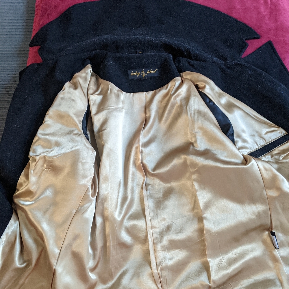 Baby Phat Elegant Black Pea Coat with Gold Details - Picture 5 of 8
